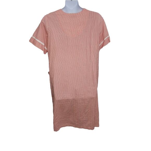 VINTAGE 90s housecoat dress red striped with embroidered butterfly XL - Picture 2 of 8